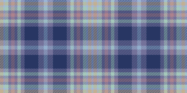 Geometric tartan pattern in blue and pastel tones, seamless textile ornament for fashion design
