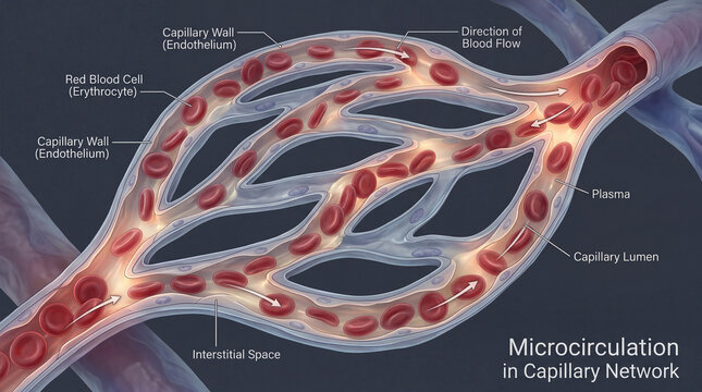 Understanding microcirculation in capillary networks with red blood cells flowing through plasma