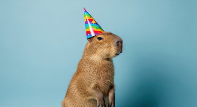 Celebrating capybara adorable capybara with party hat a fun and festive rodent image