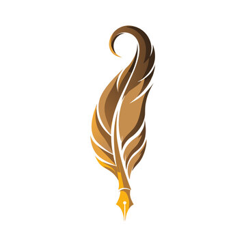 Stylized Brown and Gold Feather Quill Icon

