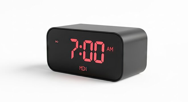 Modern digital alarm clock displaying 7 00 am on a white background