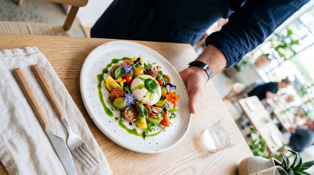 Fresh Burrata Salad Served in Restaurant