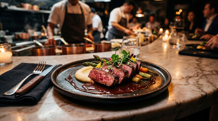 Fototapeta premium Gourmet Steak Dinner in Fine Dining