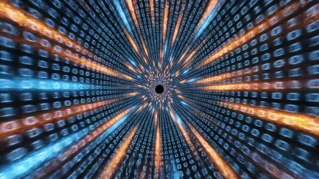 Digital tunnel with binary code for commercial backgrounds, digital design, and advertising