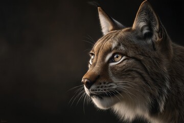 Fototapeta premium Close up portrait of a lynx looking forward with soft dramatic lighting