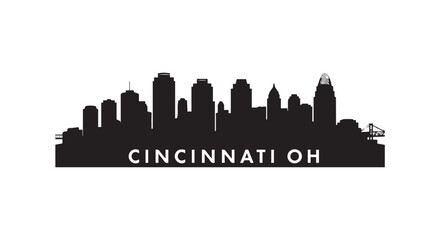 Fototapeta premium Cincinnati skyline silhouette ohio city landscape buildings landmark urban architecture panoramic view text design graphics.