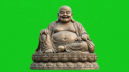 Obraz premium Serene Buddha Statue Sitting on Ornate Lotus Base with Joyful Expression and Beads