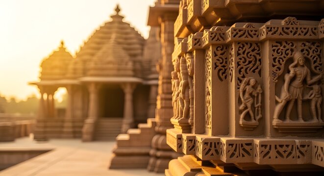 Intricate Carvings on Ancient Temple Walls Showcasing Religious Art and Architectural Details in Ayodhya