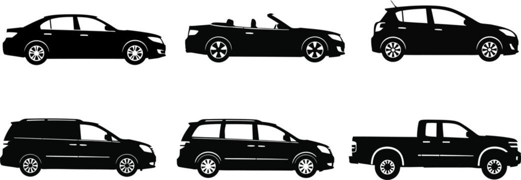 Car vehicle transport silhouette vector set