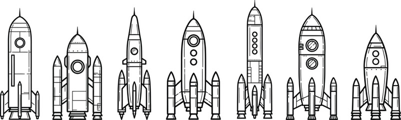 Space rocket ship line icon collection vector  © hafsa