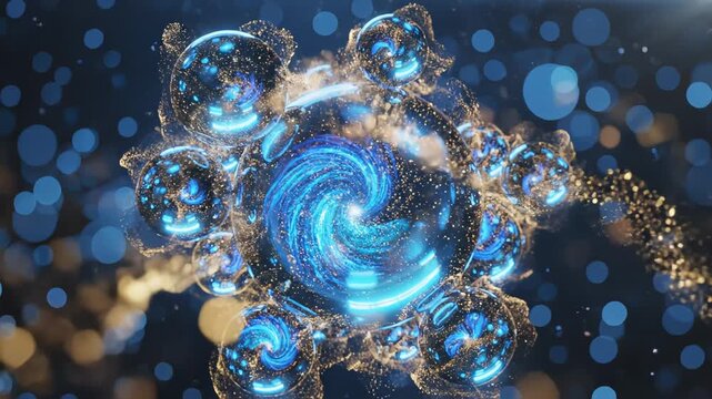 Abstract blue glowing spheres with particles for commercial backgrounds, digital design, and advertising