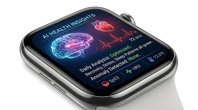 AI Health Assistant Smartwatch Displaying Medical Data and Insights