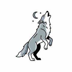Fototapeta premium A stylized illustration of a wolf howling at the moon under a starry sky