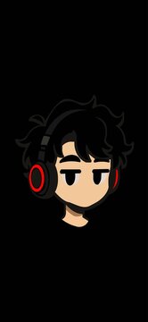 Mobile wallpaper, minimalist cartoon character with red glasses on black background
