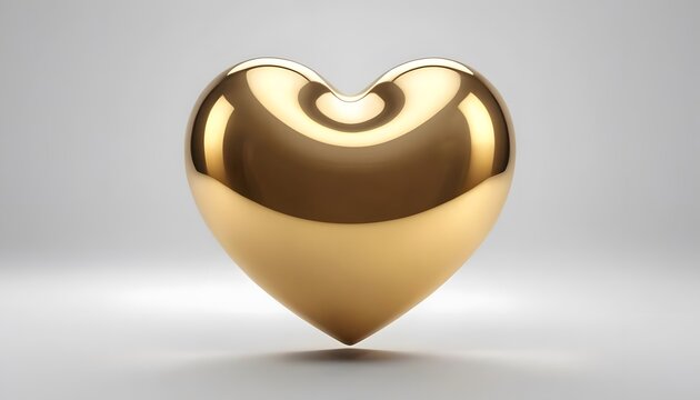 Abstract gold heart with organic fluid shapes and high gloss metallic reflection on light background