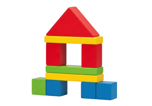 Colorful building blocks arranged to form a small house structure