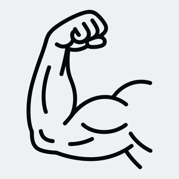 Flexing bicep arm muscle icon signifying strength and fitness with strength bodybuilding exercise