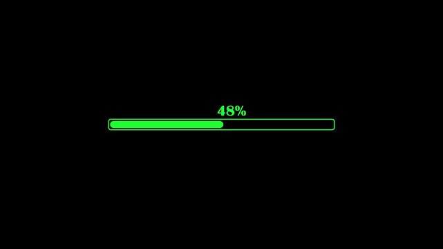 Abstract loading icon animation .Animated minimal icon overlay of loading progress bar filling from 0 to 100 percent on black background. Symbol of download, update, buffering or digital loading scree