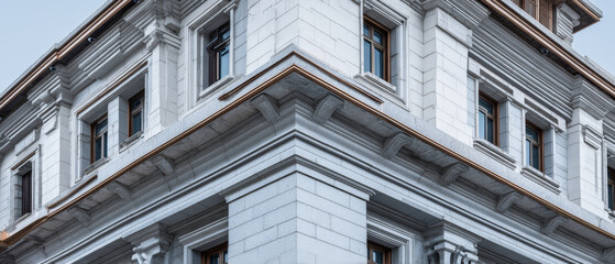 Fototapeta premium Architecture facade corner stone luxury residential detail modern neoclassical quiet luxury architecture facade corner stone with refined modern