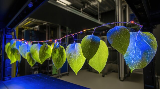 Advanced spectroscopic sensors illuminate plant leaves in a research laboratory experiment