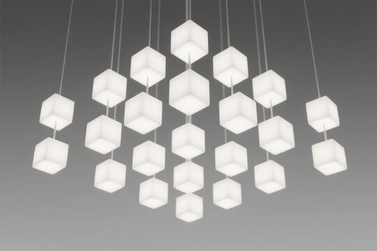 Modern pendant lighting fixture with multiple cube-shaped luminaires suspended from ceiling