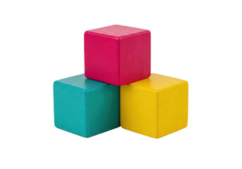Fototapeta premium Three colorful geometric blocks stacked in a pyramid formation