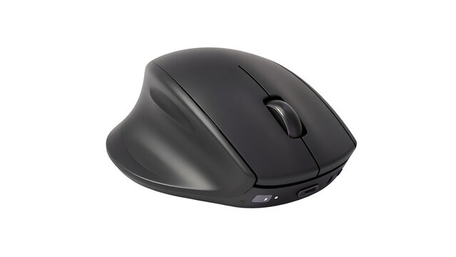 Wireless ergonomic computer mouse black office peripheral isolated on transparent background tech.