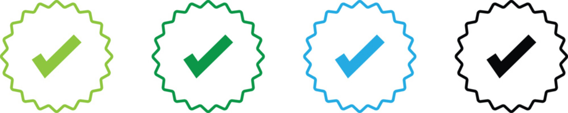 Four check mark icons in green, blue, and black