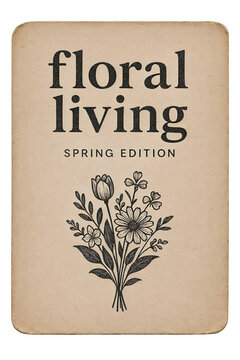 A vintage floral living magazine cover on transparent background