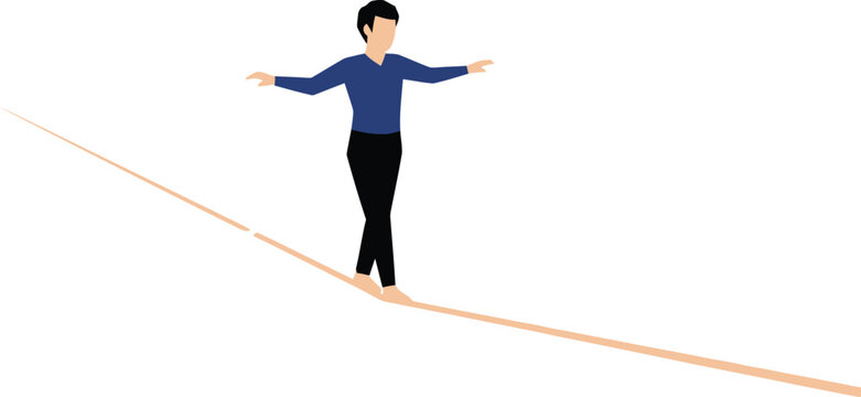 Woman Tightrope Walker Balancing Vector Illustration Challenge Risk Business Concept Isolated