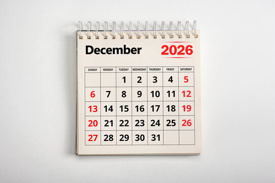 December 2026. Resolution, strategy, solution, goal, business and holidays. Date month December 2026. Page of annual monthly calendar December 2026 planning