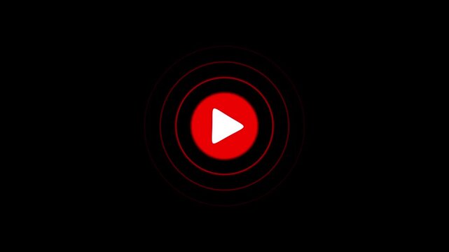 White play button icon with concentric circles on black background, simple graphic, start symbol, playback, user interface, central element,, 4K .