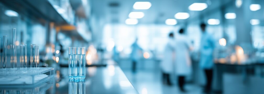 Group of scientists are in a lab with a blue background