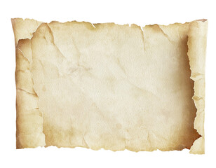 Fototapeta premium Old sheet of paper with worn edges. digital illustration. Yellowed sheet of parchment, isolated on white background. Can be used in cards, flyers and invitations