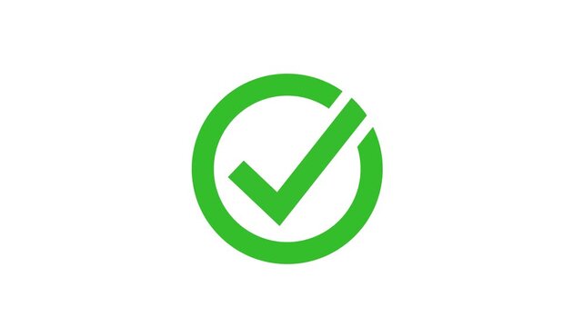 Green check tick symbol success approval icon, verified correct sign animation, 4K green screen overlay for apps and UI
