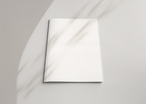 Magazine cover with soft shadows Mockup. Blank template of a catalog on white. 3D rendering