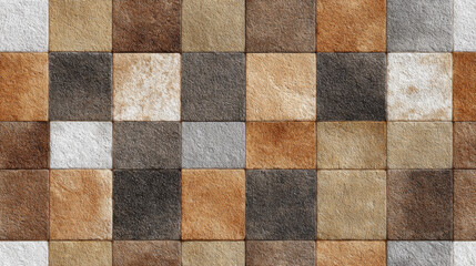 Fototapeta premium Earth-tone square tile pattern with textured ceramic surface in warm natural shades