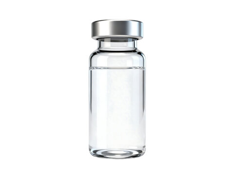 [Transparent Background PNG]Empty Clear Glass Vial with Silver Cap