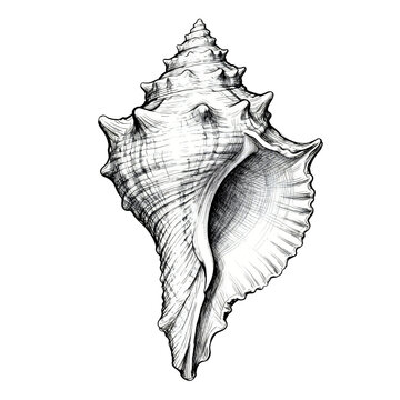 [Transparent Background PNG]Detailed Black and White Sketch of Sea Shell