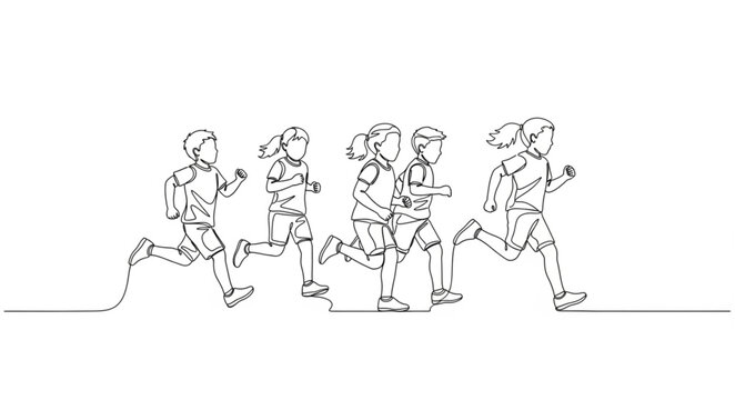 Line Art Animation of Children Running in a Race.