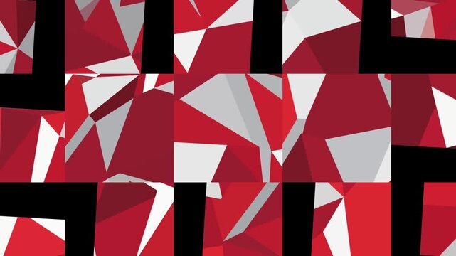 Abstract geometric low poly animation loop with red, grey, and black polygonal shapes