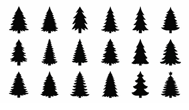 Christmas tree silhouette vector set with black pine and fir icons