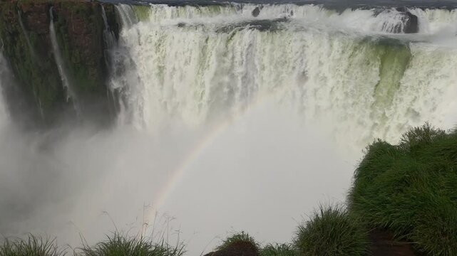 Powerful water flow of Devils Throat&nbsp;waterfalls&nbsp;on Iguazu River&nbsp;at the border of&nbsp;Brazil&nbsp;and&nbsp;Argentina