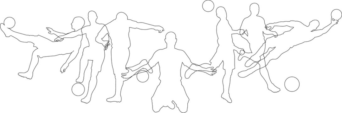 Silhouette soccer football player set. Active sports people healthy players fitness silhouettes concept.