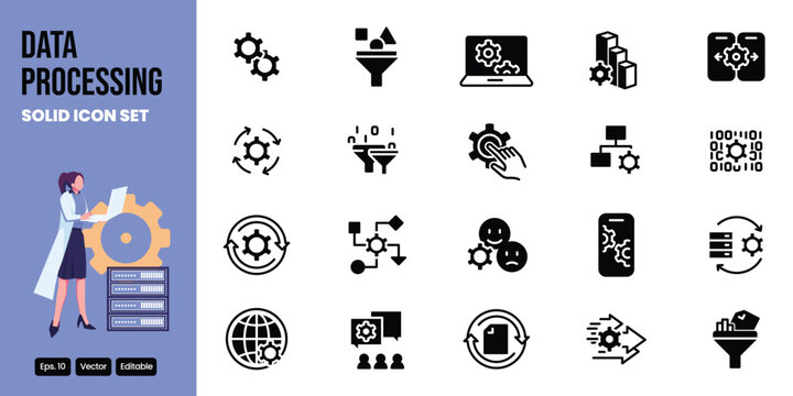 data processing solid icon set vector design good for web and mobile app