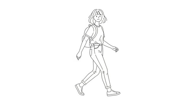 Line Art Illustration of a Person Walking.