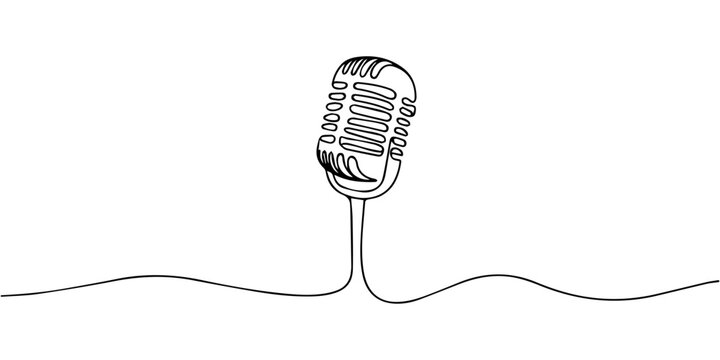 A clean and minimalistic continuous one line drawing of a microphone, vector illustration, A clean and minimalistic continuous one line drawing of a microphone on a stand, vector illustration