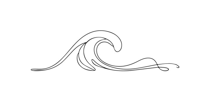 wave continuous one line drawing, Continuous one line drawing of sea wave or ocean wave art minimal outline vector illustration