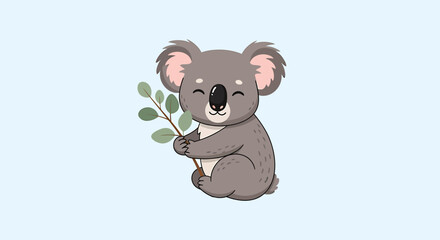Fototapeta premium Cute Koala Holding Eucalyptus Leaf.