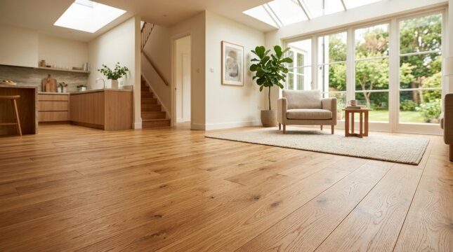 Wood Flooring in Open Plan Living Space with Kitchen